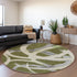 8' Olive Green Gray And Beige Abstract Washable Round Rug With UV Protection