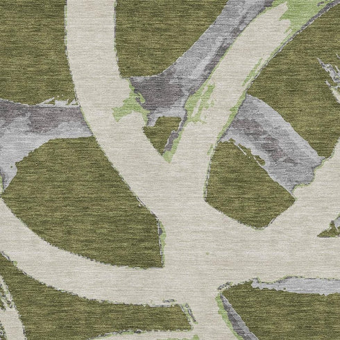 8' X 10' Olive Green Gray And Beige Abstract Washable Area Rug With UV Protection