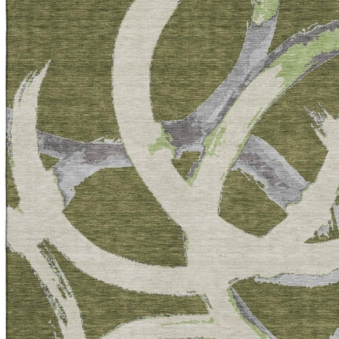 8' X 10' Olive Green Gray And Beige Abstract Washable Area Rug With UV Protection