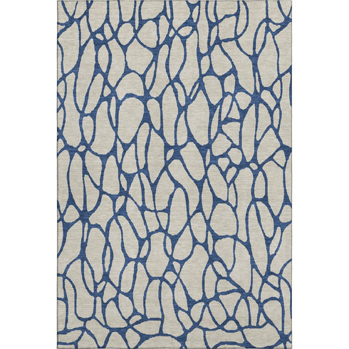8' X 10' Beige And Navy Blue Geometric Washable Area Rug With UV Protection