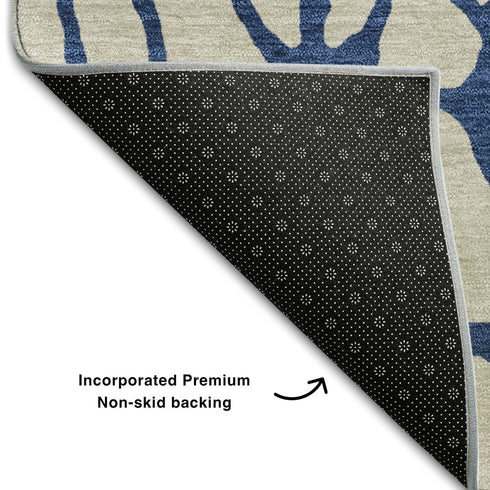 8' X 10' Beige And Navy Blue Geometric Washable Area Rug With UV Protection