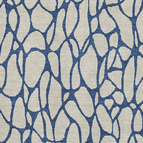 8' X 10' Beige And Navy Blue Geometric Washable Area Rug With UV Protection