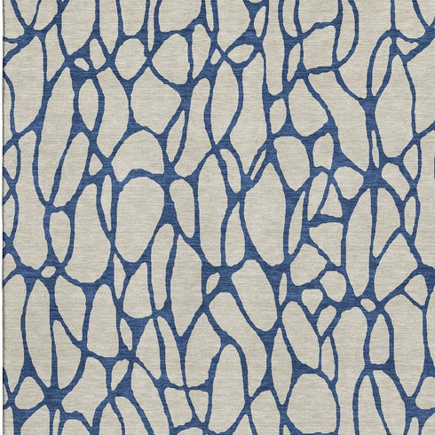 8' X 10' Beige And Navy Blue Geometric Washable Area Rug With UV Protection
