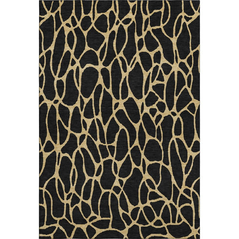 5' X 8' Black And Gold Geometric Washable Area Rug With UV Protection