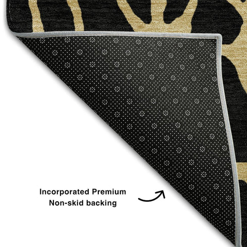5' X 8' Black And Gold Geometric Washable Area Rug With UV Protection