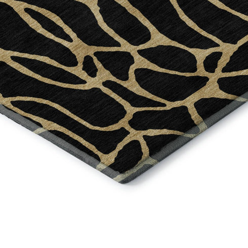 5' X 8' Black And Gold Geometric Washable Area Rug With UV Protection