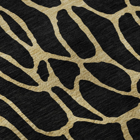 5' X 8' Black And Gold Geometric Washable Area Rug With UV Protection