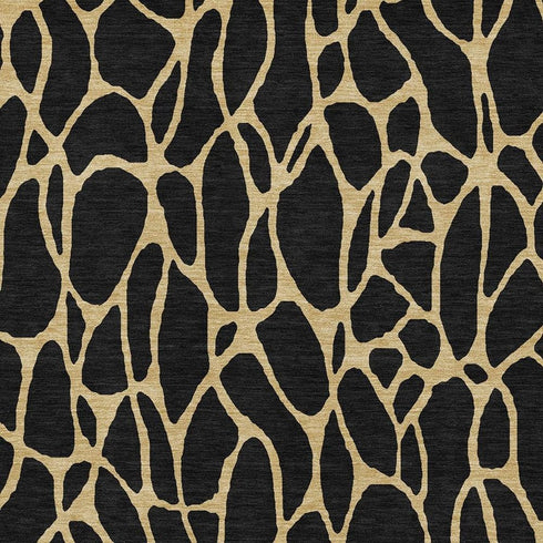 5' X 8' Black And Gold Geometric Washable Area Rug With UV Protection