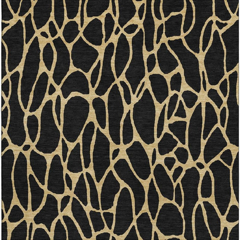 5' X 8' Black And Gold Geometric Washable Area Rug With UV Protection