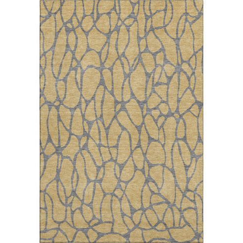 5' X 8' Gold And Gray Geometric Washable Area Rug With UV Protection