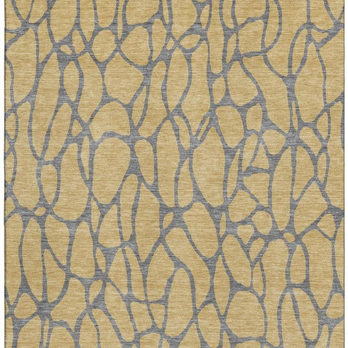 5' X 8' Gold And Gray Geometric Washable Area Rug With UV Protection