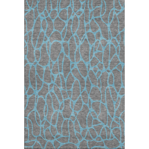 5' X 8' Gray And Aqua Geometric Washable Area Rug With UV Protection