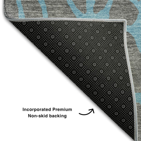 5' X 8' Gray And Aqua Geometric Washable Area Rug With UV Protection