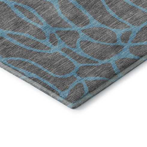 5' X 8' Gray And Aqua Geometric Washable Area Rug With UV Protection