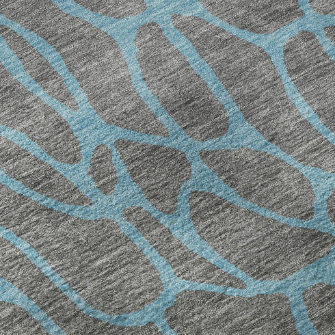 5' X 8' Gray And Aqua Geometric Washable Area Rug With UV Protection