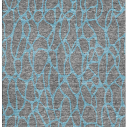 5' X 8' Gray And Aqua Geometric Washable Area Rug With UV Protection