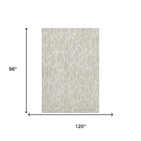 8' X 10' Beige And Ivory Geometric Washable Area Rug With UV Protection