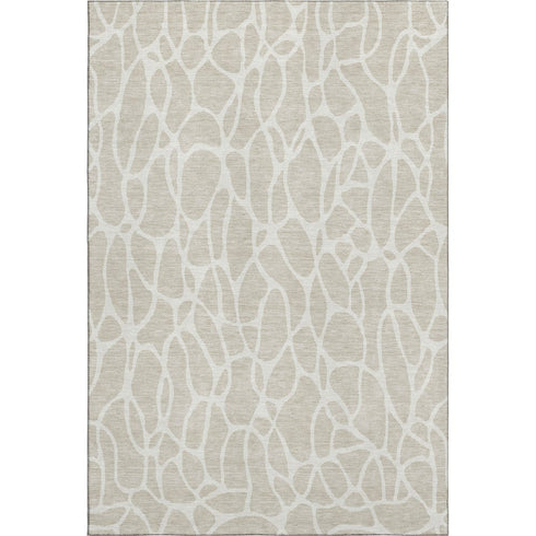 8' X 10' Beige And Ivory Geometric Washable Area Rug With UV Protection