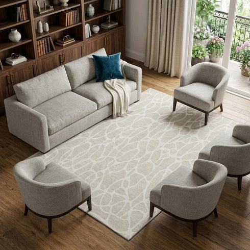 8' X 10' Beige And Ivory Geometric Washable Area Rug With UV Protection
