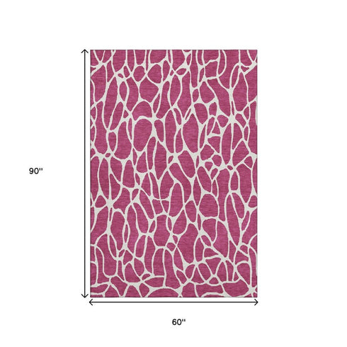 5' X 8' Blush And Ivory Geometric Washable Area Rug With UV Protection