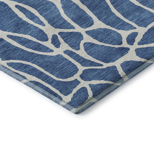 5' X 8' Blue And Ivory Geometric Washable Area Rug With UV Protection