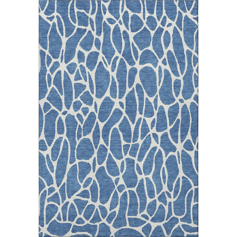 5' X 8' Blue And Ivory Geometric Washable Area Rug With UV Protection