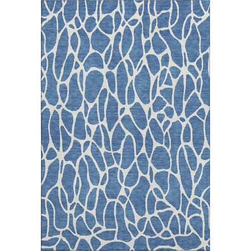 8' X 10' Blue And Ivory Geometric Washable Area Rug With UV Protection