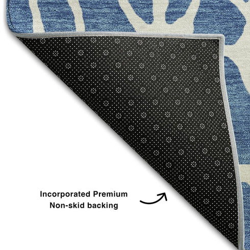 8' X 10' Blue And Ivory Geometric Washable Area Rug With UV Protection