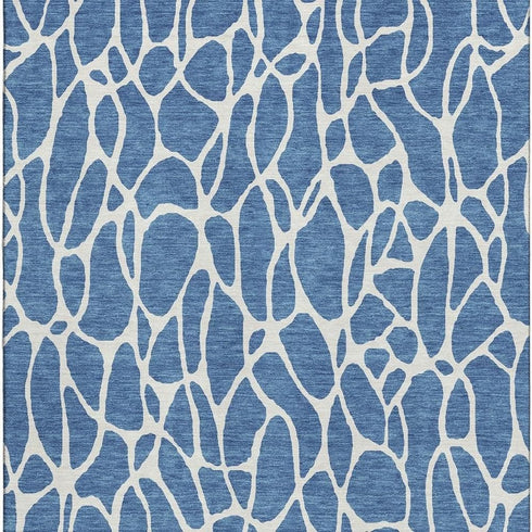 8' X 10' Blue And Ivory Geometric Washable Area Rug With UV Protection