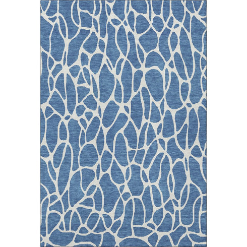 8' X 10' Blue And Ivory Geometric Washable Area Rug With UV Protection