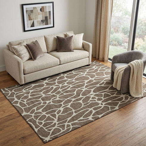 5' X 8' Brown And Beige Geometric Washable Area Rug With UV Protection
