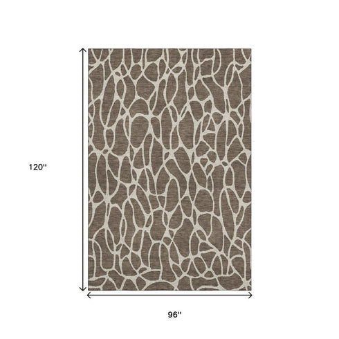 8' X 10' Brown And Beige Geometric Washable Area Rug With UV Protection