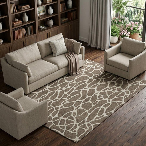 8' X 10' Brown And Beige Geometric Washable Area Rug With UV Protection