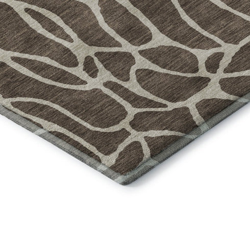 8' X 10' Brown And Beige Geometric Washable Area Rug With UV Protection
