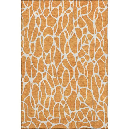 5' X 8' Orange And Ivory Geometric Washable Area Rug With UV Protection