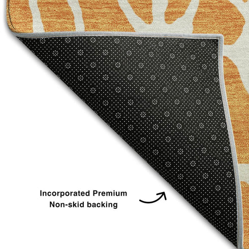 5' X 8' Orange And Ivory Geometric Washable Area Rug With UV Protection