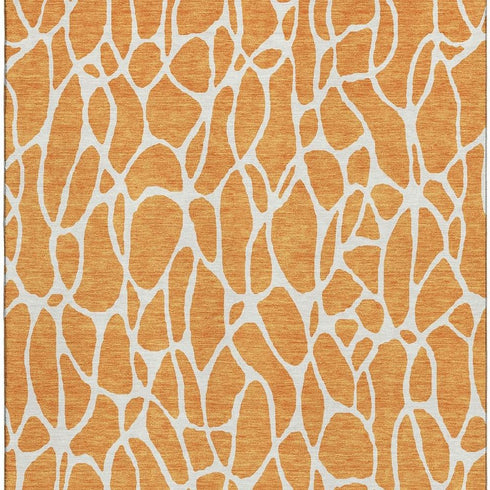5' X 8' Orange And Ivory Geometric Washable Area Rug With UV Protection