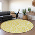 8' Yellow And Ivory Geometric Washable Round Rug With UV Protection