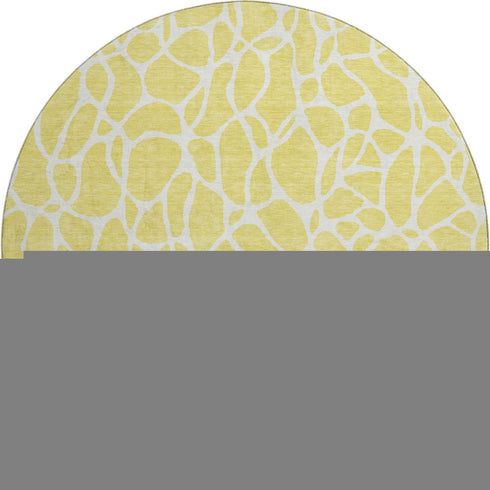 8' Yellow And Ivory Geometric Washable Round Rug With UV Protection