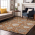 9' X 12' Copper Gray And Ivory Damask Washable Area Rug With UV Protection