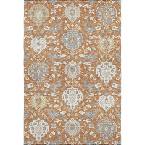 9' X 12' Copper Gray And Ivory Damask Washable Area Rug With UV Protection