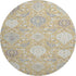 8' Gold Gray And Ivory Damask Washable Round Rug With UV Protection