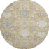 8' Gold Gray And Ivory Damask Washable Round Rug With UV Protection