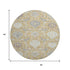 8' Gold Gray And Ivory Damask Washable Round Rug With UV Protection