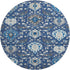 8' Navy Blue Ivory And Charcoal Damask Washable Round Rug With UV Protection