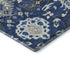 8' Navy Blue Ivory And Charcoal Damask Washable Round Rug With UV Protection