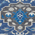 8' Navy Blue Ivory And Charcoal Damask Washable Round Rug With UV Protection
