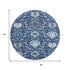 8' Navy Blue Ivory And Charcoal Damask Washable Round Rug With UV Protection