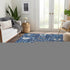 9' X 12' Navy Blue Ivory And Charcoal Damask Washable Area Rug With UV Protection