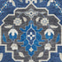 9' X 12' Navy Blue Ivory And Charcoal Damask Washable Area Rug With UV Protection